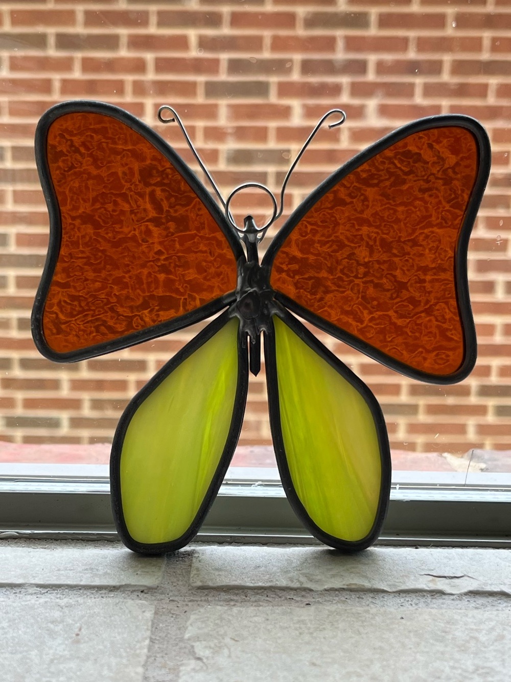 Butterfly Stained Glass | Sun Catcher | Orange Yellow | Vintage
